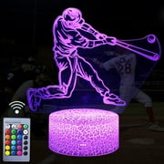 Baseball Player Night Light,3D Illusion Lamp Baseball Player Lights for Kids Room,16 Colors & Flashing Modes with Remote Control Opreated Dimmable Christmas Birthday Gifts for Children