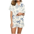 thumbnail image 2 of Simua Button Dowm Pajamas for Women, Women's Fashionable Print Short Sleeved Lapel Shirts with Shorts Summer Soft Home Wear Set, Size S-XXL, 2 of 7