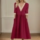 thumbnail image 2 of Vestido largo boho para mujer: vestido informal de manga corta con cuello en V, botones y bolsillos, cintura alta, 2 of 5