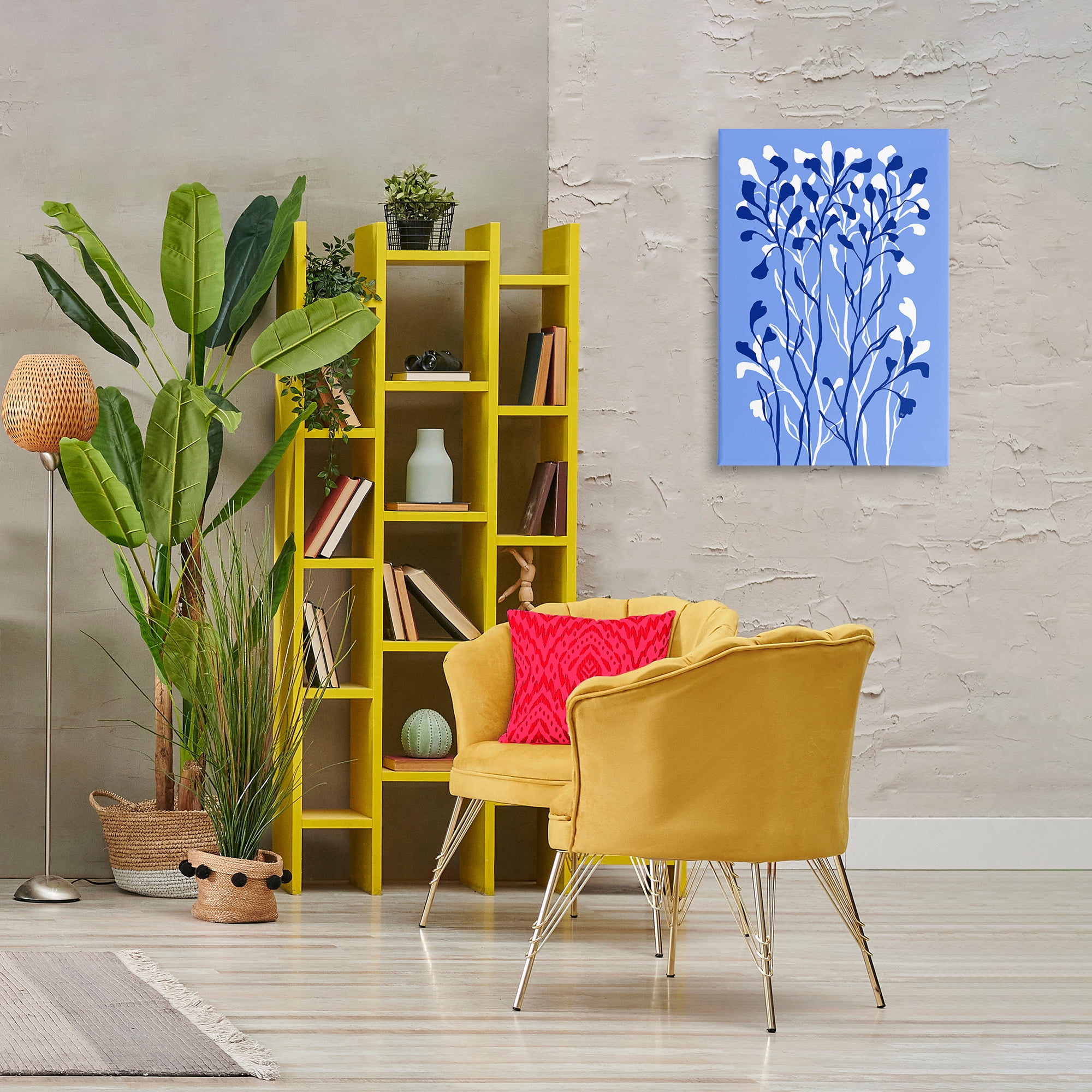 Stupell Industries Blue Intertwining Sprigs Plants & Flowers Painting Wrapped Canvas Art Print Wall Art, 20 x 30