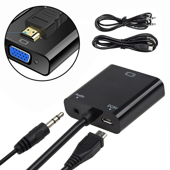 HDMI to VGA with Audio Adapter,Gold-Plated 1080P HDMI to VGA Adapter Video Converter Male to Female with 3.5mm Audio Port for PC,Laptop,DVD