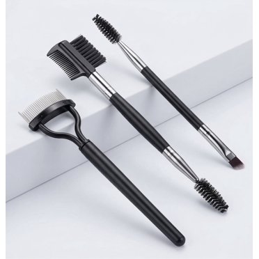 Eyebrow Brush Eyelash Separator Set, 3 Piece Brow Comb Lash Spoolie and Angled Eyebrow Brush, Eye Makeup Grooming Tools, Black