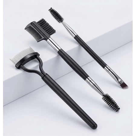 Eyebrow Brush Eyelash Separator Set, 3 Piece Brow Comb Lash Spoolie and Angled Eyebrow Brush, Eye Makeup Grooming Tools, Black