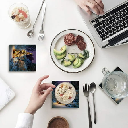 

FMSHPON Merry Christmas Theme Set of 8 Coaster for Drinks Absorbent Ceramic Stone Coasters Cup Mat with Cork Base for Home Kitchen Room Coffee Table Bar Decor