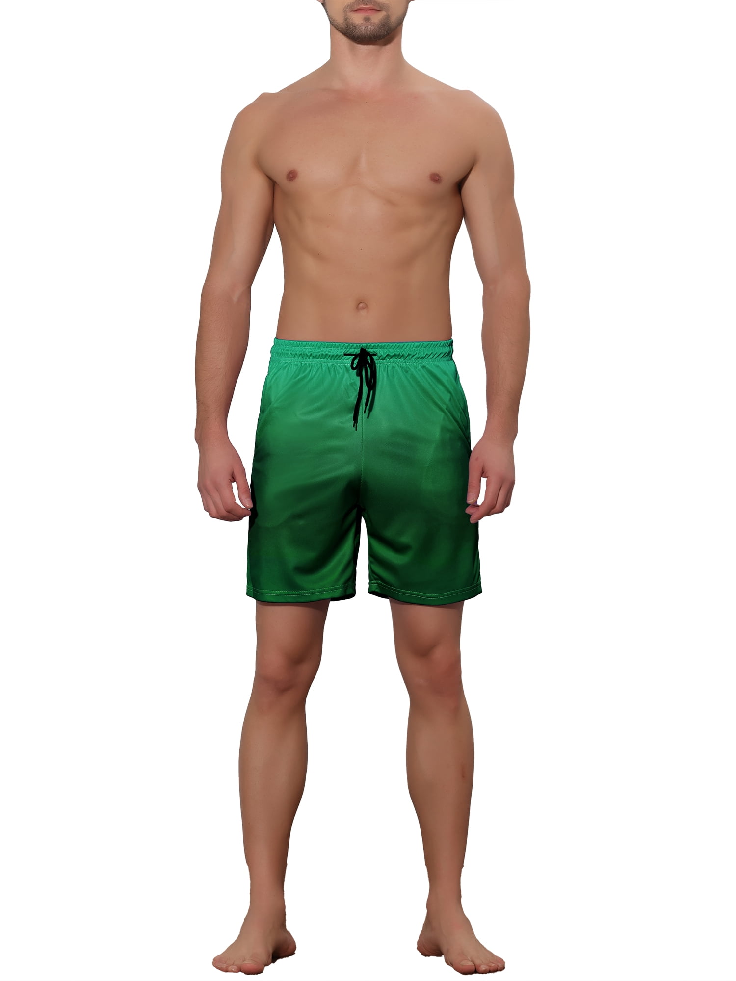 Unique Bargains Men's Contrasting Colors Patterned Beach Swimming Board Shorts 32 Green