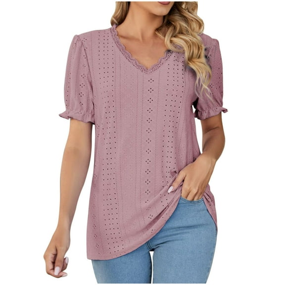 gakvbuo Womens Tops!Women's Casual Fashion Hollowed Out V-neck Sleeve T-shirt