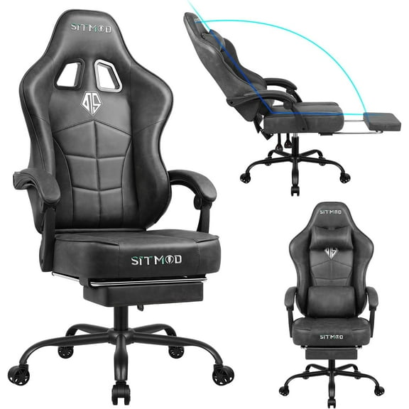 Gaming Chair with Footrest- Ergonomic Gaming Chairs for Adults, Heavy Duty Big and Tall Computer Chair with Reclining Back, Lumbar Support Headrest