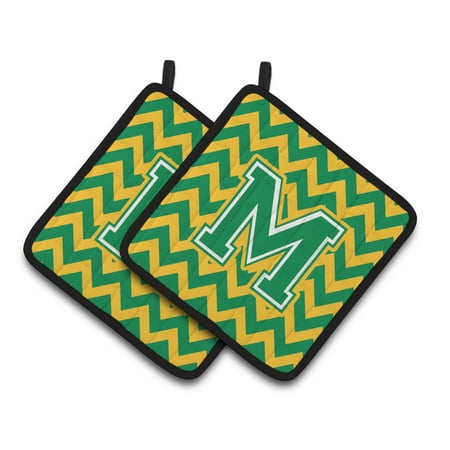 

Carolines Treasures CJ1059-MPTHD Letter M Chevron Green and Gold Pair of Pot Holders 7.5HX7.5W multicolor