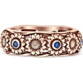 thumbnail image 5 of Sunflower Oxidized Statement Wedding Band Blue Sapphire Cubic Zirconia Rose Tone 925 Sterling Silver, Size 7, 5 of 7