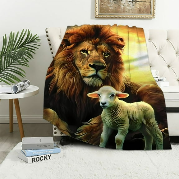 BCIIG Lion Lamb Sunset Warm Lightweight Soft Fleece Blanket Throw Blanket for All Seasons Cow Gifts Blanket for Bed Living Rooms Sofa Decor 40x50in