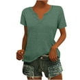 thumbnail image 2 of Blczomt Basic Womens T-Shirt Green Plain Short Sleeve Tee Notch Neck Dressy Casual Women Blouse, 2 of 6