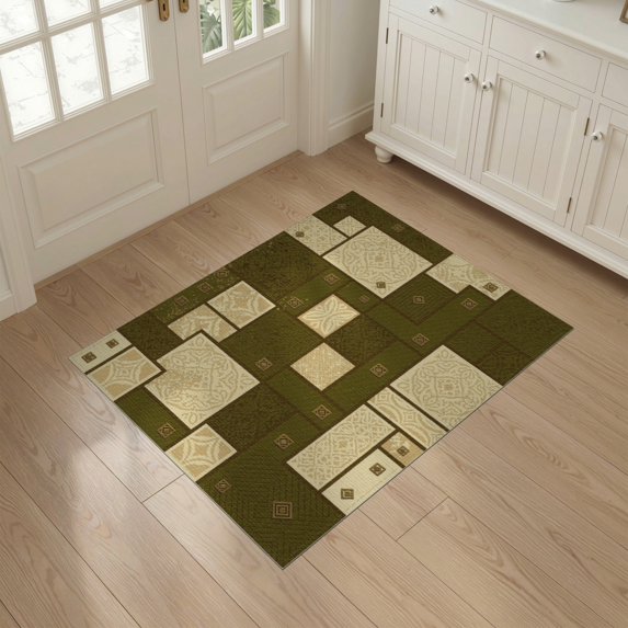 ODIKA 3'x5' Washable Area Rug Non-Slip, Flatweave, Easy Care Mid Sections Retro Asymmetric Panel Contrasting Earthy Century for Hallway, Laundry Room