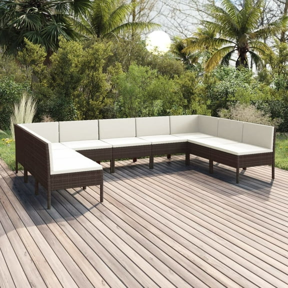 vidaXL 9 Piece Patio Lounge Set with Cushions Poly Rattan Brown, 3094595