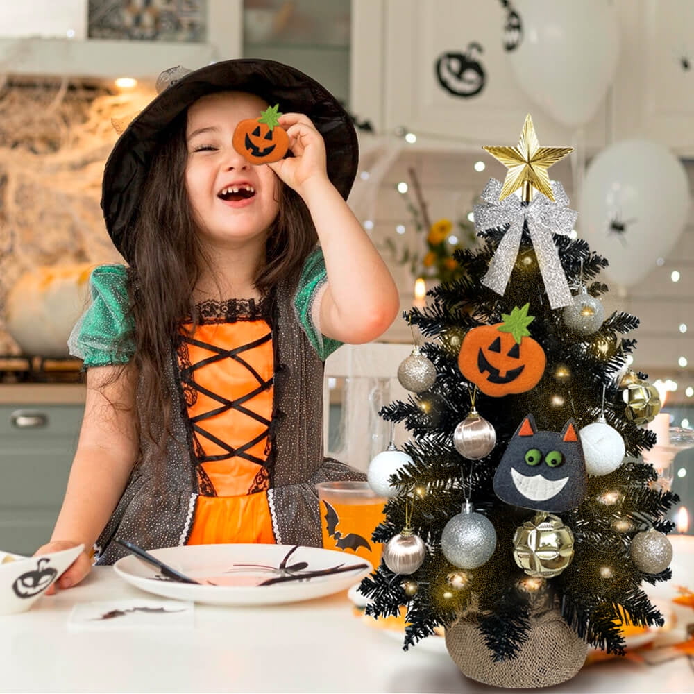2FT Halloween Decoration Tabletop Christmas Tree with Lights and Ornaments, Multifunctional Artificial Black Mini Halloween Tree with Halloween Decor for Home Office Apartment - Walmart.com