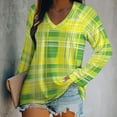 thumbnail image 2 of LYWC Green And Yellow Plaid-306 Long Sleeve Shirts For Women Oversized Tshirts Tops Tees Fall T-Shirts V Neck, 2 of 7