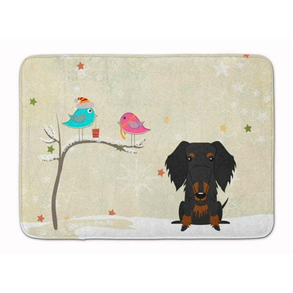 Christmas Presents between Friends Dachshund - Wire - Black Machine Washable Memory Foam Mat