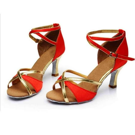 

Babysbule Womens Sandals Clearance Fashion Girl Latin Dance Shoes Med-Heels Satin Shoes Party Tango Dance Shoes