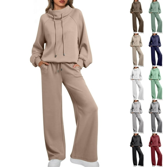 Two Piece Sets for Women Mock Neck Matching Sets Loungewear Fall Clothes Travel Outfits Fashion 2025 Beige XXL