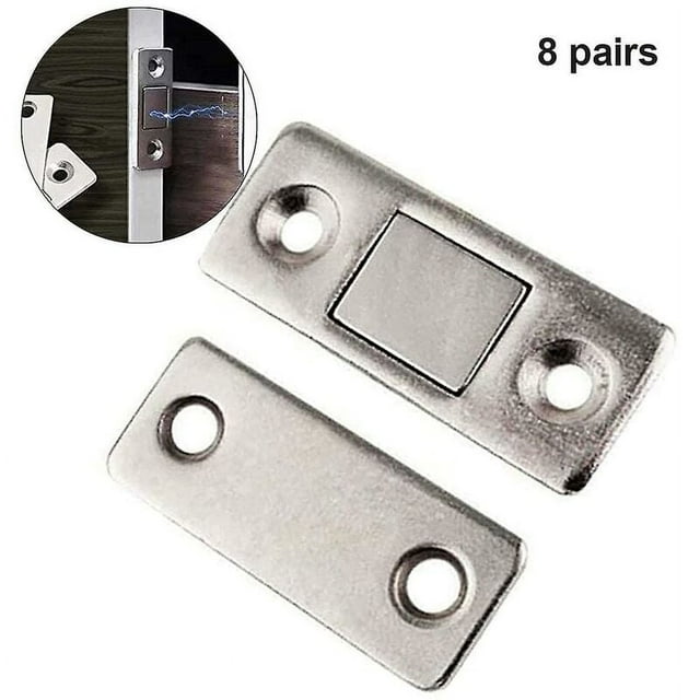 Strong Magnetic Force Catch, Invisible Cabinet Suction for Furniture, Easy Installation with Self-adhesive 3M Stickers or Screws, Long Lasting Durability, Good Quality Metal Materials, Set of 8