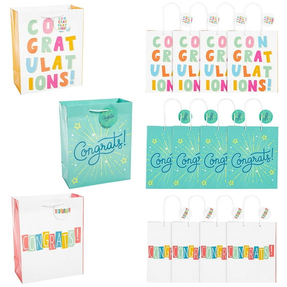 7 1/4" x 9" Medium Congratulations Gift Bags with Tag - 12 Pieces
