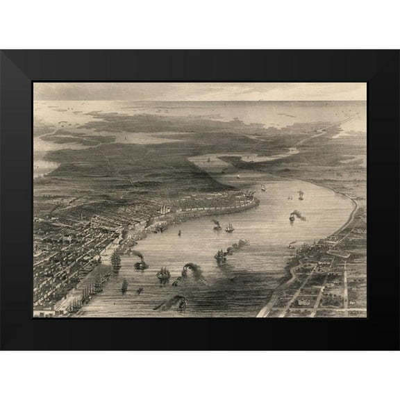 Vintage Maps 14x11 Black Modern Framed Museum Art Print Titled - New Orleans Louisiana and Vicinity 1863