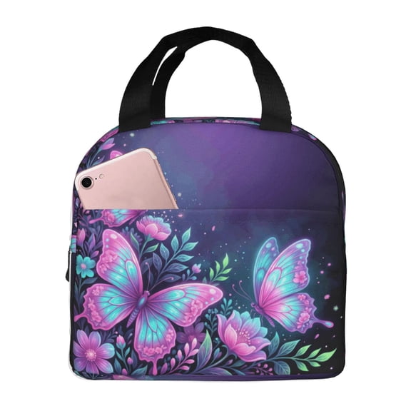 Butterfly Lunch Bag Flower Boho Insulated Lunch Box Reusable Cooler Tote For Women Men Work Office Picnic Travel