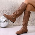 thumbnail image 2 of KEGIRLOM Women's Fashionable Casual Winter Solid Color Round Toe Flat Mid-Calf Boots Brown Size 7.5, 2 of 9