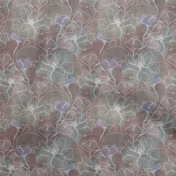 oneOone Georgette Viscose Dusty Gray Fabric Abstract Line Drawing Floral Dress Material Fabric Print Fabric By The Yard 42 Inch Wide