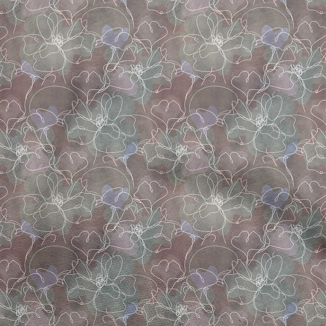 oneOone Rayon Dusty Gray Fabric Abstract Line Drawing Floral Sewing Material Print Fabric By The Yard 56 Inch Wide