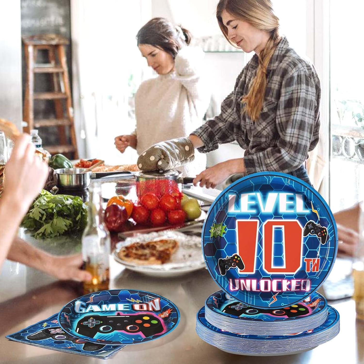 96 Pcs 10th Video Game Birthday Party Decorations Blue Video Game Level 10 Birthday Plates and Napkins Tableware Sets for Kids Boys 10 Years Old Gamer Gaming Party Supplies Favors Serves 24
