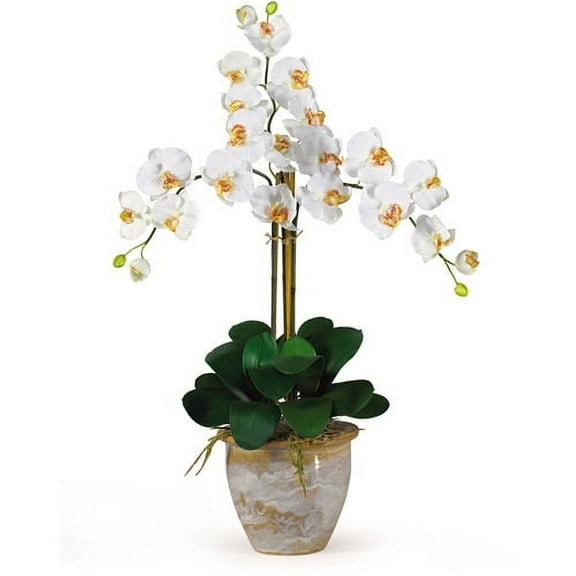 Nearly Natural Triple Phalaenopsis Silk Orchid Flower Arrangement, Cream