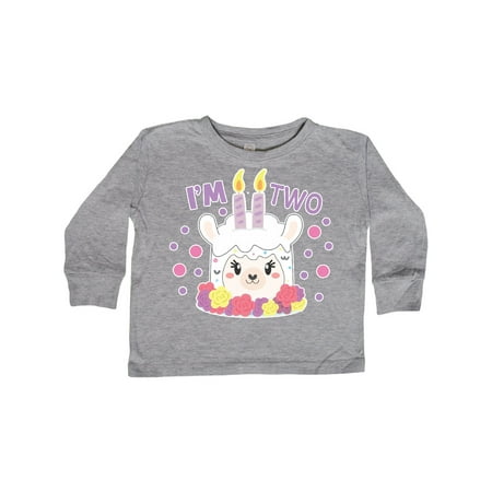 

Inktastic I m Two with Flowers and Cute Llama Cake Gift Toddler Toddler Girl Long Sleeve T-Shirt