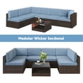 thumbnail image 6 of Outdoor PE Rattan Furniture Set, 7 Piece Patio Wicker Conversation Set with Light Blue Cushions, Sectional Sofa Set with 4 Armless Sofas, 2 Corner Seats and 1 Glass Table, for Poolside, Yard, Deck, 6 of 9