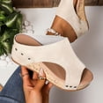thumbnail image 5 of Modisza Platform Wedge Slide Sandals for Women 2026 Summer Cork Footbed Wedges Shoes Suede Open Toe Summer Slippers Size 7 Beige, 5 of 7
