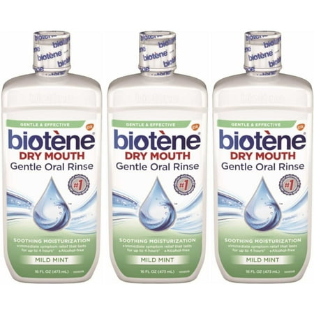 - 3 Pack Biotene Dry Mouth Gentle Oral Rinse, Mild Mint, 16 Ounces Each
