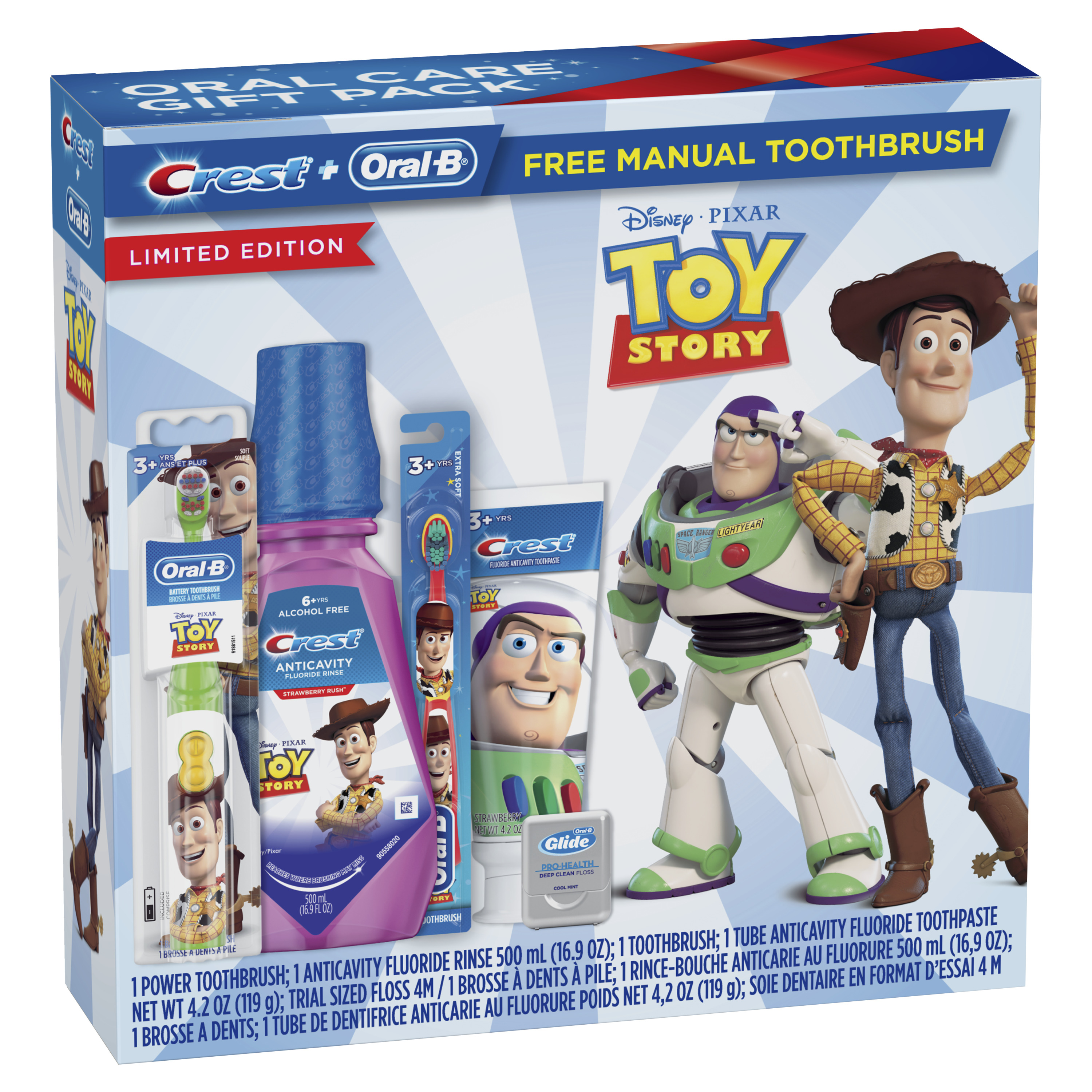 Crest & Oral-B Kids Disney Pixar Toy Story Gift Pack with Power and Manual Toothbrushes, 4.2 Oz Toothpaste, 16.9 Fl Oz Mouthwash and Floss - image 2 of 12