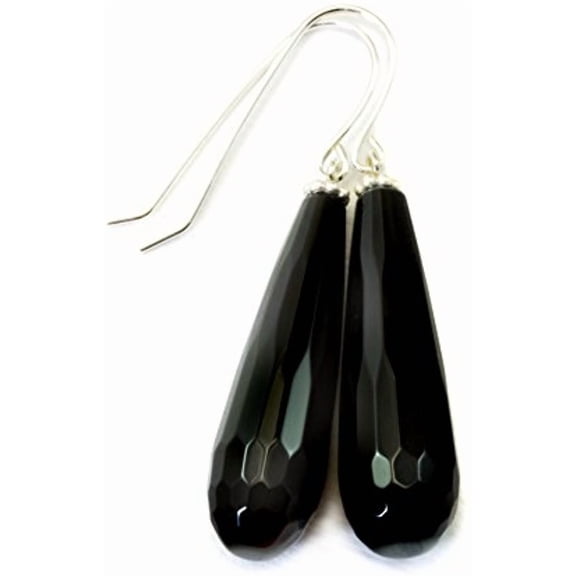 Spyglass Designs Sterling Silver Black Onyx Earring Faceted Long Briolette Teardrop Women's Earrings