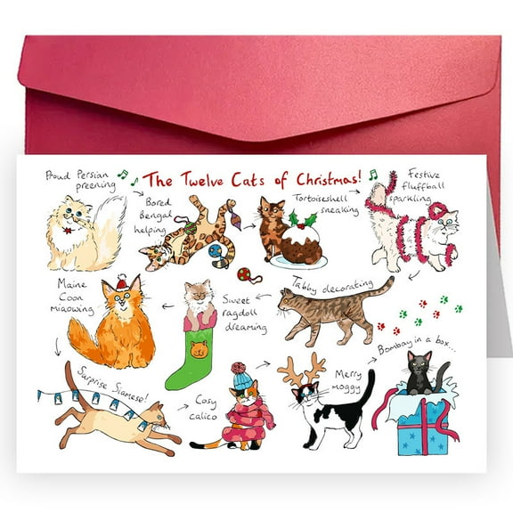 The Twelve Cats of Christmas Greeting Card - Fun and Whimsical Holiday Card with Envelope - Perfect Cat Lover Gift