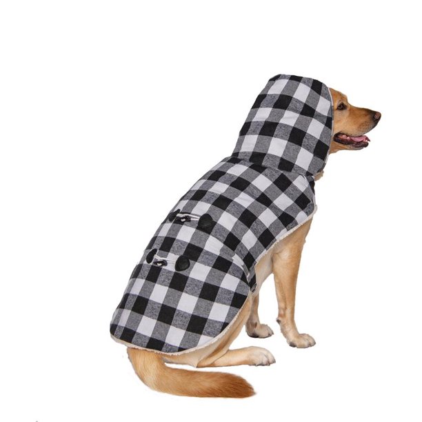 Vibrant Life Black & White Buffalo Plaid Fashion Pet Jacket With Hood