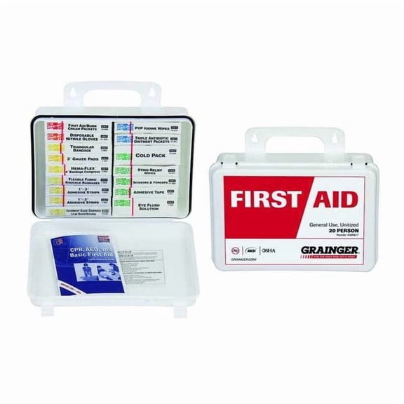 First Aid Kit and Housing, Plastic 102 Components, 20 People Served 54569