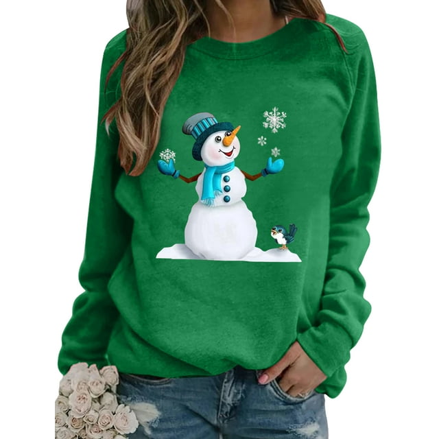 Fashnice Chandail Femme Col Rond T-shirt Manches Longues Chandail en Molleton de Noël Sport Tops Vert m