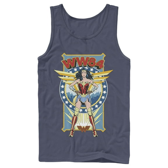 Men's Wonder Woman 1984 WW84 Comic Poster Tank Top Navy Blue Small