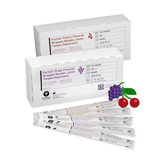 | Fruit Big Pack Cherry & Grape Flavored Tongue Depressors (50 of Each) | Individually Wrapped | 5.5 Inches, 100 Count
