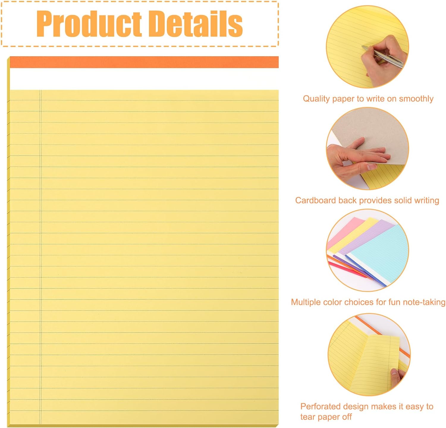 8 Pack Colored Legal Pads Writing Pads 8x11 Inch, 80GSM Thick Paper Note Pads 30 Sheets College Ruled Legal Notepads Steno Pads To Do List for Office Work