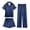 Navy, variant on POIUYTR Girls 3 Piece Lounge Sets Casual Short Sleeve Button Shirts Striped Shorts and Pants Kids Loose PJs Sets
