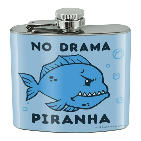 No Drama Piranha Fish Funny Humor Stainless Steel 5oz Hip Drink Kidney Flask