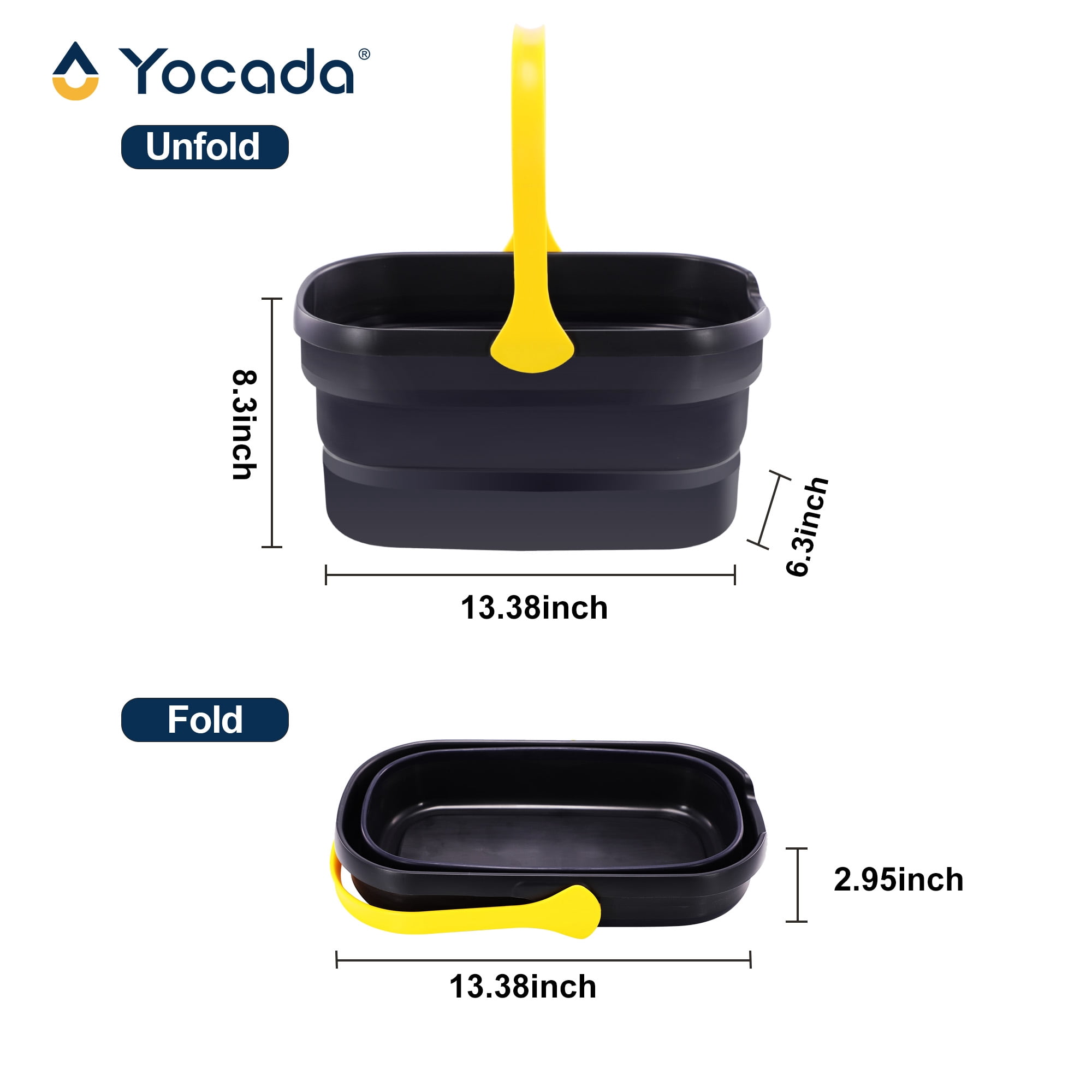YOCADA Collapsible Plastic Bucket 10L (2.6Gal) for Sponge, for House Cleaning, Camping, and More - Space Saving Black