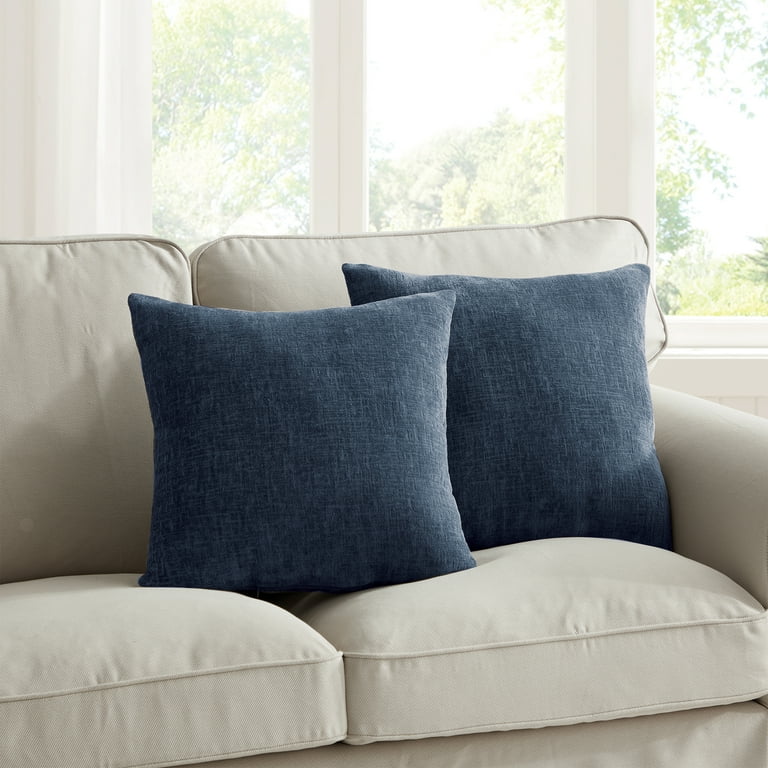 Navy Solid Chenille Decorative Pillow Set, Mainstays, 18 x 18, 2