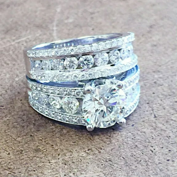 2pcs/set Elegant 925 Silver Ring Cubic Zircon Engagement Jewelry Sz 6-10