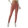 thumbnail image 2 of Fleece Lined Leggings for Women High Waisted Warm Winter Yoga Pants Thermal Workout Trousers with Pockets New Travel Pants Women Watermelon Red L, 2 of 7